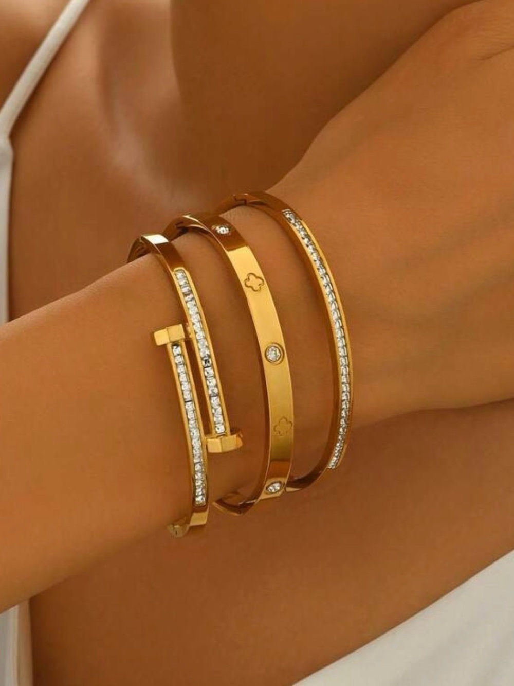 Macy's Gold Crystal-Accented Stackable Bangle Bracelet Set